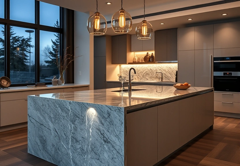 Waterfall island design in Solstice kitchen